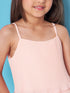 Girls Peach-coloured solid Top Shoulder Straps sleeveless Top With Peach-coloured self design Skirt (sk-peachpolka)