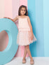 Girls Peach-coloured solid Top Shoulder Straps sleeveless Top With Peach-coloured self design Skirt (sk-peachpolka)
