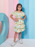Girls White and yellow Tropical Printed Crop Top With Layered Skirt (sk-pineapple)