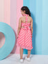 Polyester Western Shoulder Strip Round neck Skirt Set Pink (sk-pinkdot)