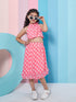 Polyester Western Shoulder Strip Round neck Skirt Set Pink (sk-pinkdot)