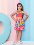 Girls Red and blue solid Round Neck sleeveless Ruffled Top with Skirt (sk-redmulti)