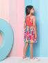 Girls Red and blue solid Round Neck sleeveless Ruffled Top with Skirt (sk-redmulti)