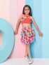 Girls Red and blue solid Round Neck sleeveless Ruffled Top with Skirt (sk-redmulti)
