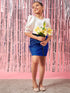 Girls Embellished Puffed Sleeves Top With Skirt (sk-royalshimmer)