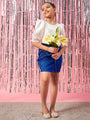 Girls Embellished Puffed Sleeves Top With Skirt (sk-royalshimmer)