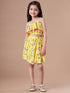 Girls Yellow and blue Checked shoulder straps Sleeveless Top with Skirt (sk-yellowflower)