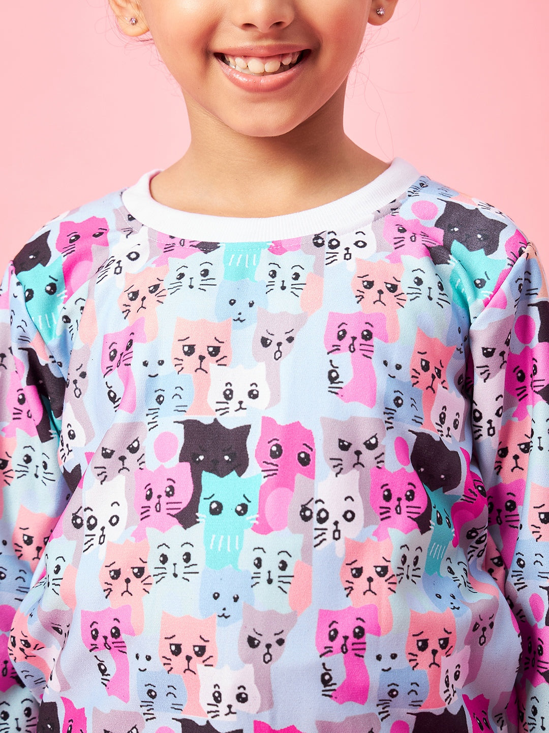 Girls Graphic Printed Pullover Sweatshirt (sw-cat)