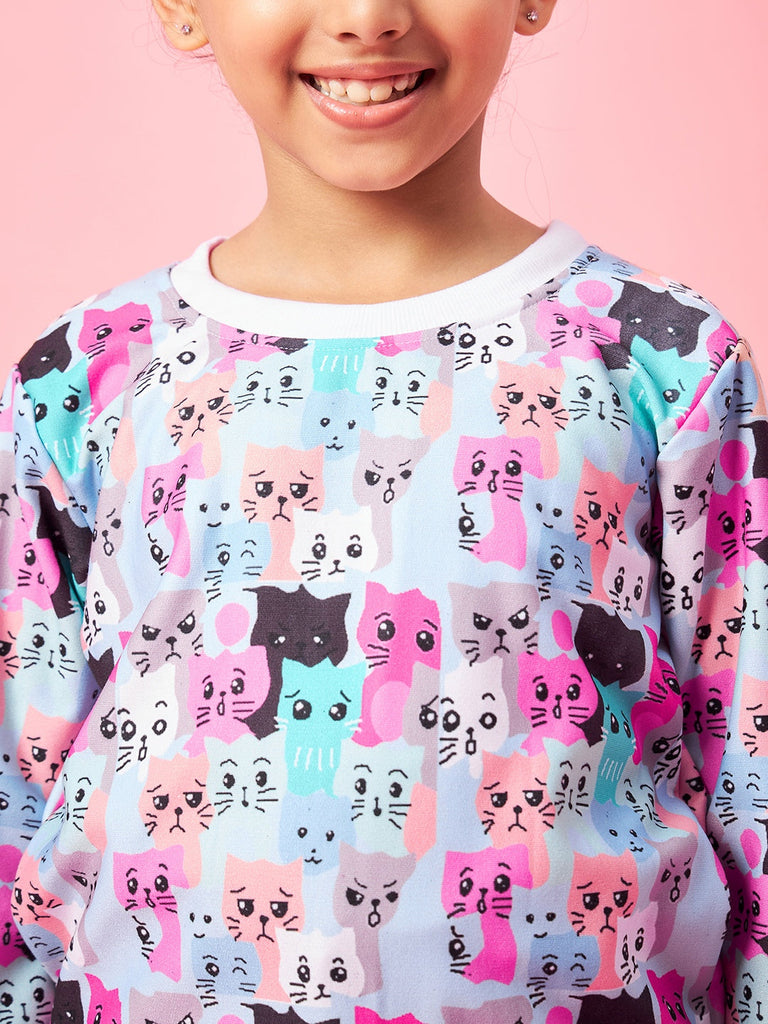 Girls Graphic Printed Pullover Sweatshirt (sw-cat)