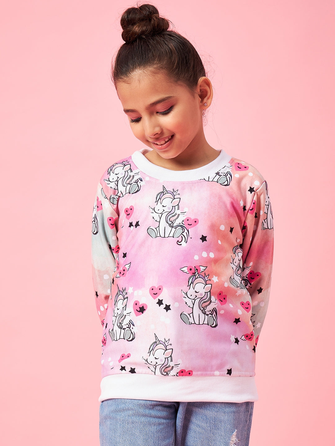 Girls Graphic Printed Pullover Sweatshirt (sw-pinkshade)