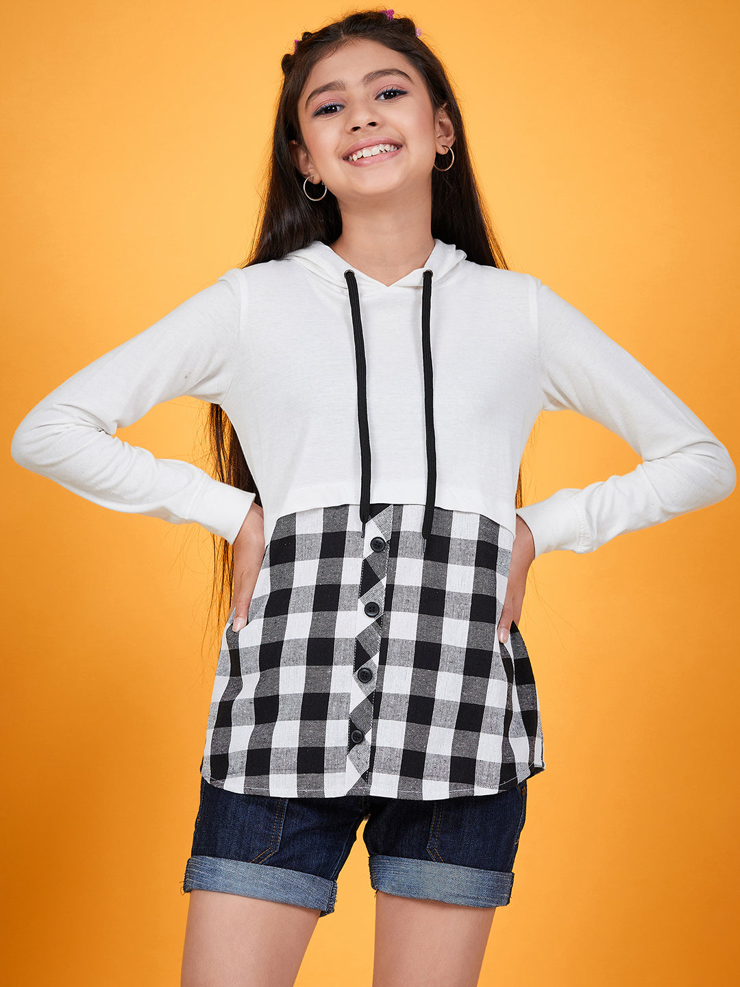 White Mandarin Collar Cotton Shirt Style Top (t-blackhoodie)