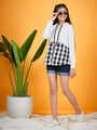 White Mandarin Collar Cotton Shirt Style Top (t-blackhoodie)