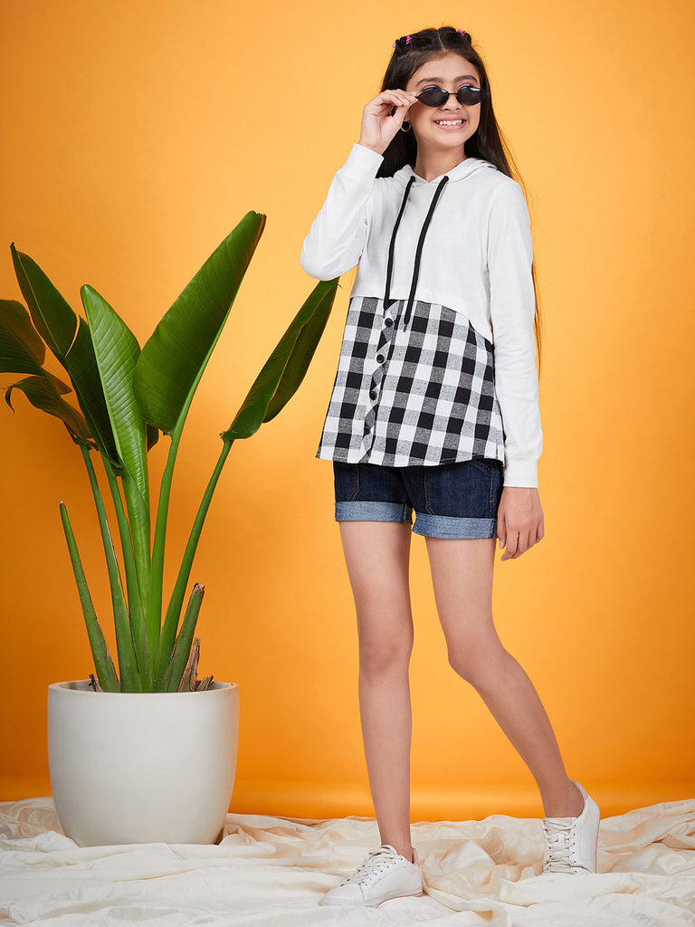 White Mandarin Collar Cotton Shirt Style Top (t-blackhoodie)