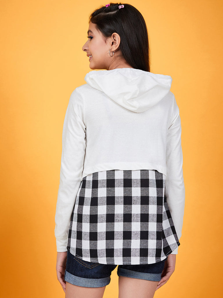 White Mandarin Collar Cotton Shirt Style Top (t-blackhoodie)