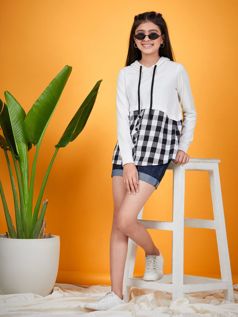 White Mandarin Collar Cotton Shirt Style Top (t-blackhoodie)