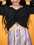 Girls Embellished Sweetheart Neck Puffed Sleeves Crop Ruched Top (t-blackshim)