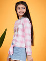 Checked Hooded Long Sleeves Tie-Ups Cotton Shirt Style Top (t-pinkhoodie)