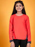 Girls Round Neck Tie-Ups Cotton High-Low Top (t-redcheck)