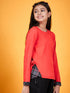 Girls Round Neck Tie-Ups Cotton High-Low Top (t-redcheck)