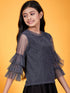 Shimmer Round Neck Layered Sleeves Regular Top (t-shimblue)