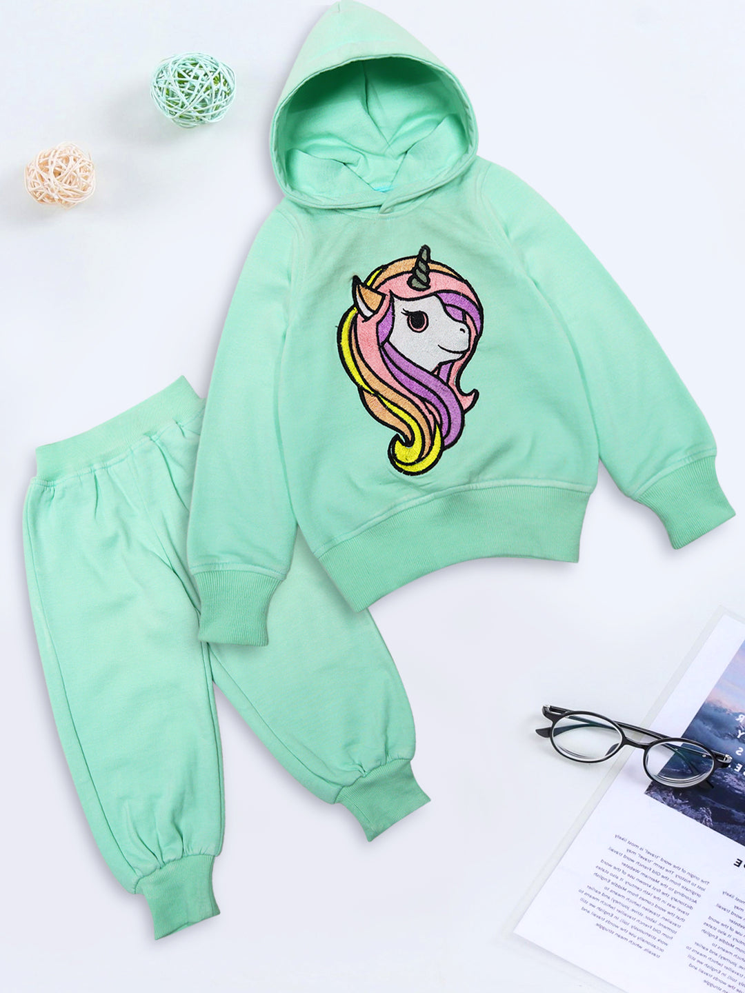 Pspeaches Girls Printed Top With Pyjamas (TS-GREEN)
