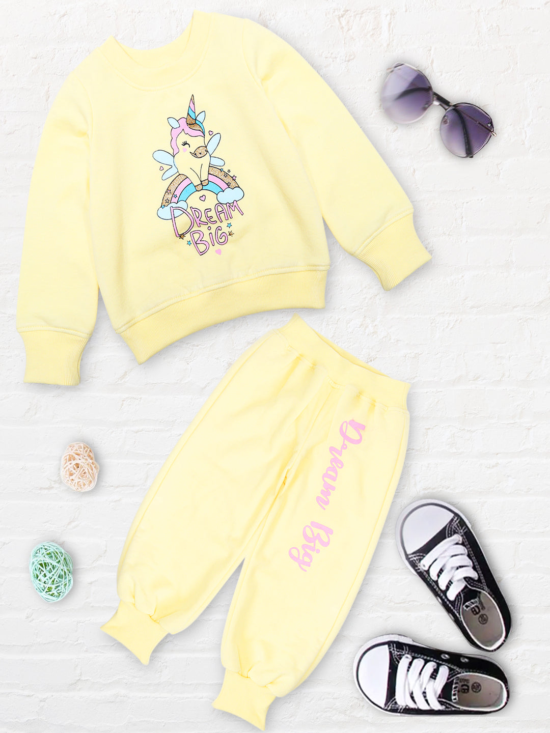 Pspeaches Girls Printed T-Shirt With Pyjamas (TS-LEMON)