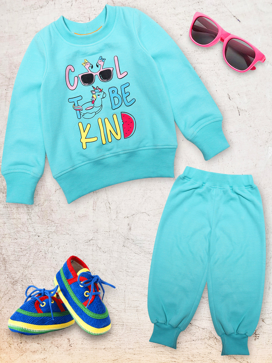 Pspeaches Girls Printed Top With Pyjamas (TS-LIGHTBLUE)