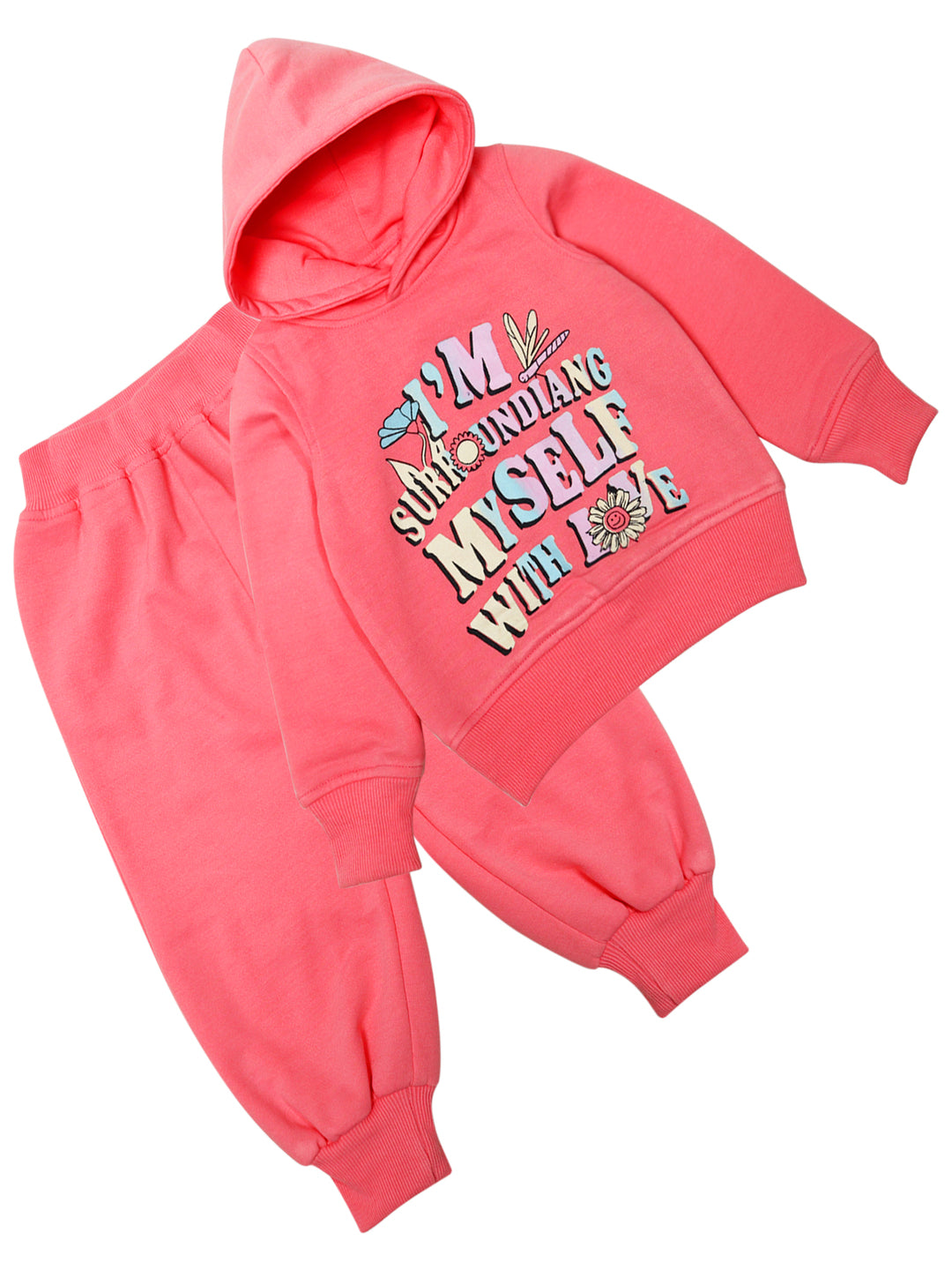 Pspeaches Girls Printed Top With Pyjamas (TS-PINK)