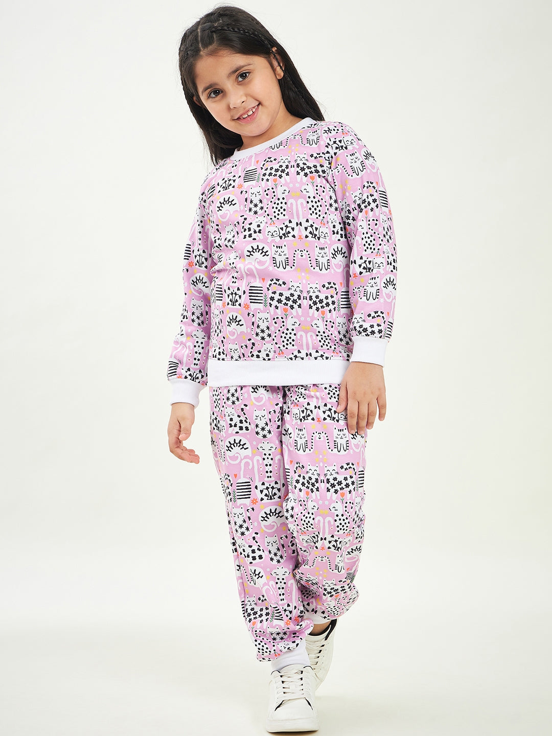 Graphic Printed Fleece Tracksuits (ts-pinkycat)