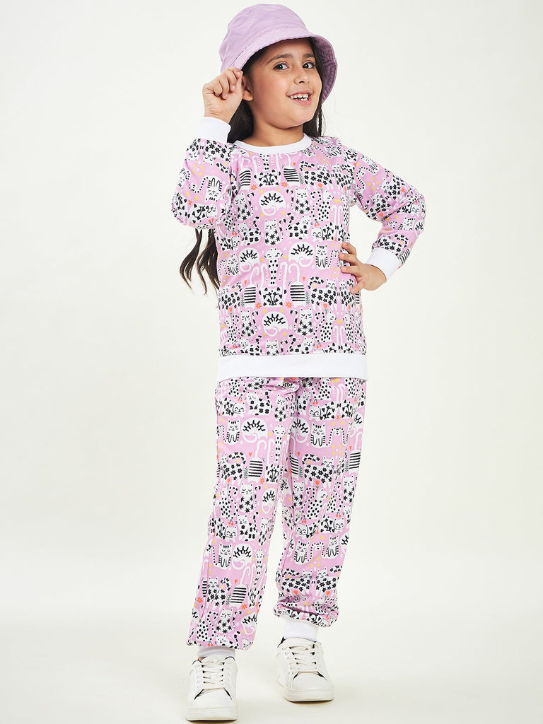 Graphic Printed Fleece Tracksuits (ts-pinkycat)
