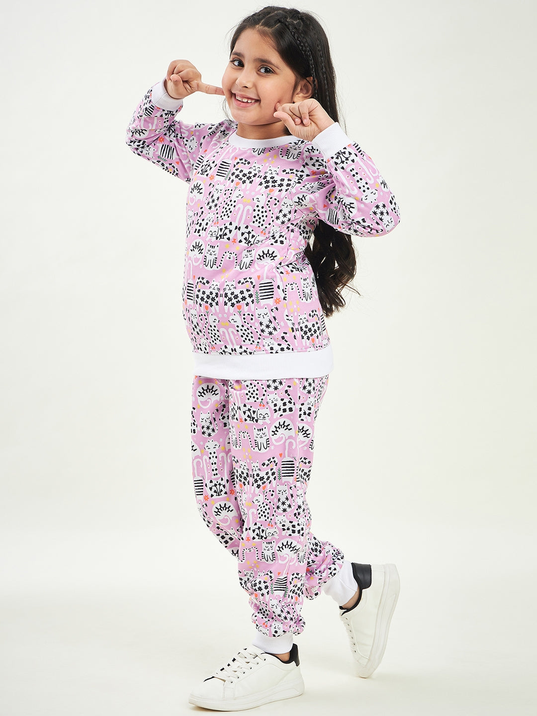 Graphic Printed Fleece Tracksuits (ts-pinkycat)