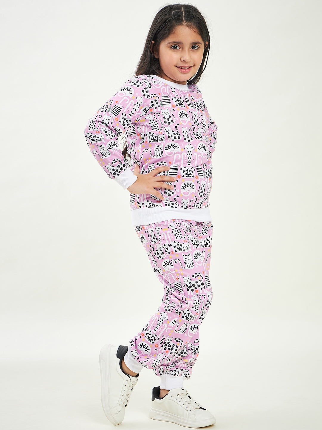 Graphic Printed Fleece Tracksuits (ts-pinkycat)